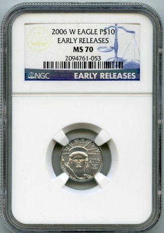 2006 W $10 (1/10 Oz) State Platinum Eagle Ngc Ms70 Early Release photo