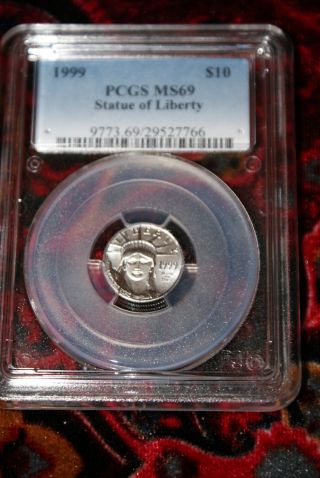 1999 $10 Statue Of Liberty Pcgs Ms69 Us Platinum Coin photo