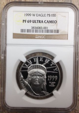 1999 W Eagle Platinum $100 Ngc Pf69 Ultra Cameo Coin photo
