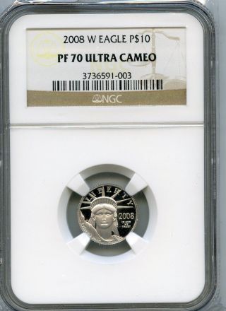 2008 W $10 (1/10 Oz) Proof 70 Platinum Eagle Ngc Pr70 photo