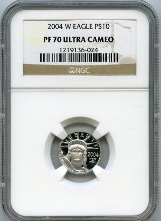 2004 W $10 (1/10 Oz) Proof 70 Platinum Eagle Ngc Pr70 photo