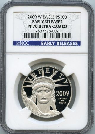 2009 - W $100 (1 Oz. ) Proof 70 Platinum Eagle Ngc Pf 70 Ucam Early Release photo