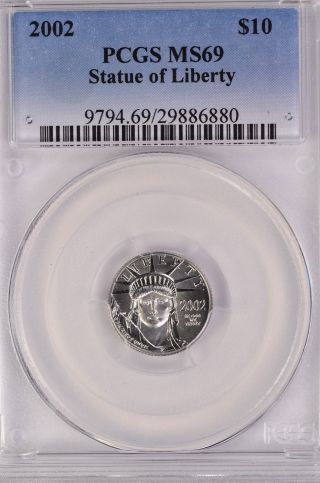 2002 American Eagle 1/10 Oz.  Platinum $10 Coin Pcgs Ms69 photo