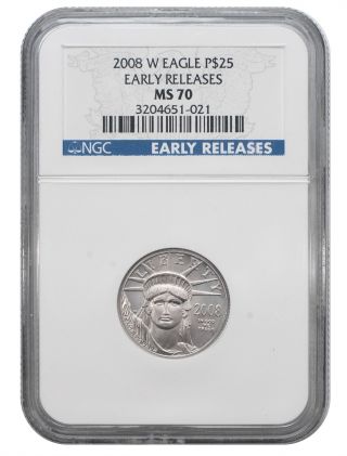 2008 - W 1/4 Oz.  Platinum Eagle $25 - Ngc Ms70 Early Release photo