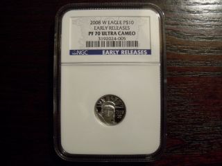 2008 W $10 Platinum Eagle 1/10 Oz.  Ngc Pf70 Proof Pr70 Er Early Releases Uc Key photo