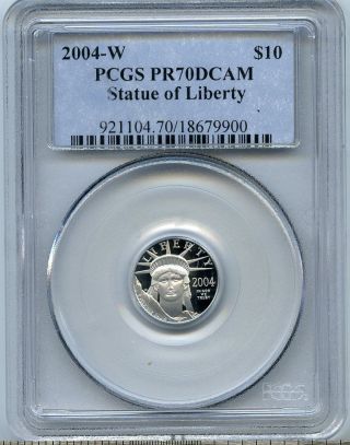 2004 - W $10 (1/10 Oz) Proof Platinum Eagle Pcgs Pr70 Pf70 Deep Cameo photo