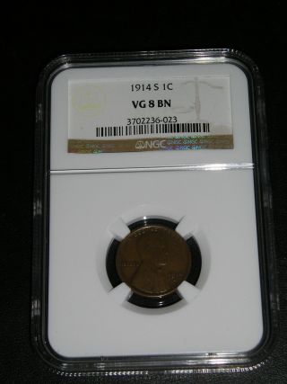 Wwi 1914 - S Lincoln Penny,  Slabbed,  Certified,  Ngc Vg 8 Bn Lincoln Penny photo