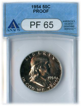 1954 Franklin Half Dollar Pf 65 | Anacs Graded photo