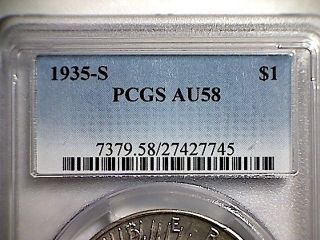 1935 - S Pcgs Certified Au - 58 Us Silver Peace Dollar - Almost Bu photo