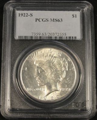 1922 S Peace Silver Dollar Coin Rare Key Date Pcgs Ms63 2555 photo