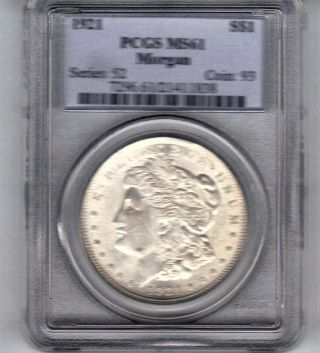 1921 $1 Morgan Silver Dollar Pcgs Ms61 photo