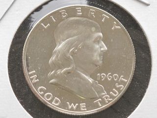 1960 - P Franklin Half Dollar 90% Silver Proof U.  S.  Coin D4413 photo