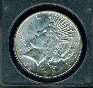U.  S.  1922 - D Peace Silver Dollar Brilliant Uncirculated,  Certified Pcgs - Ms63 photo