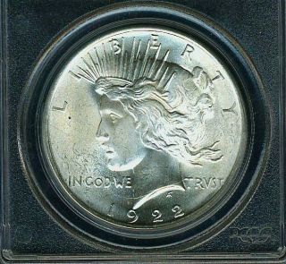 U.  S.  1922 Peace Silver Dollar Brilliant Uncirculated,  Certified Pcgs - Ms64 photo