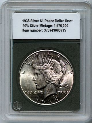 1935 Silver $1 Peace Dollar Bu Better Date It ' S In A World Slab photo
