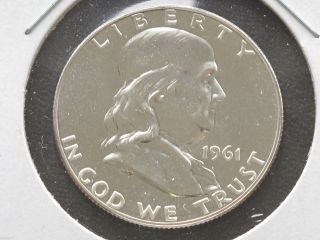1961 - P Franklin Half Dollar 90% Silver Proof U.  S.  Coin D4432 photo
