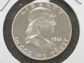 1961 - P Franklin Half Dollar 90% Silver Proof U.  S.  Coin D4433 photo