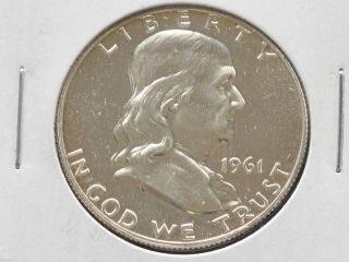 1961 - P Franklin Half Dollar 90% Silver Proof U.  S.  Coin D4439 photo
