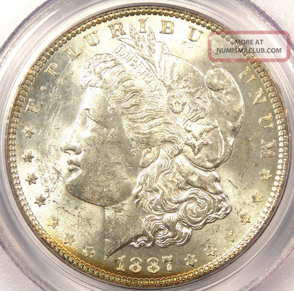 1887 Morgan Silver Dollar Pcgs Ms61 - Rainbow Coin