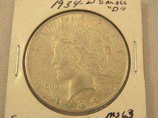 1934 - D Peace Dollar.  Uncirculated,  Better Date photo
