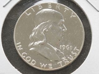 1961 - P Franklin Half Dollar 90% Silver Proof U.  S.  Coin D4440 photo
