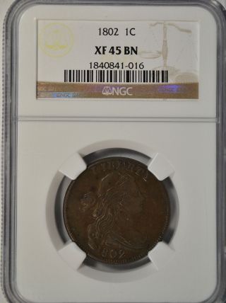 1802 Draped Bust Large Cent,  Ngc Xf45 photo