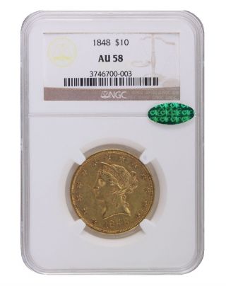 1848 Ngc Au58 Cac $10 Liberty Gold photo