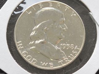 1958 - P Franklin Half Dollar 90% Silver Proof U.  S.  Coin D4423 photo