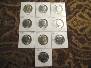 10 40% Silver Kennedy Half Dollars 1965 - 1969 Unc And Proofs photo