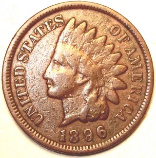 1896 Indian Head Cent,  Part Liberty,  Full Rim,  Feather & Wreath Details.  L@@k photo