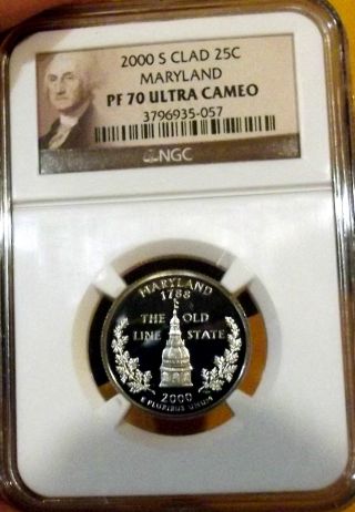 2000 - S Ngc Pf70 Ultra Cameo Clad Maryland State Quarter.  25c photo