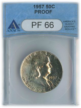 1957 Franklin Half Dollar Pf 66 | Anacs Graded photo