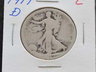 1919 - D Liberty Walking Half Dollar 90% Silver C1559l photo