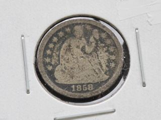 1858 - P Liberty Seated 90% Silver Dime U.  S.  Coin D2670 photo
