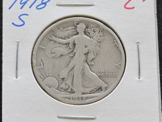 1918 - S Liberty Walking Half Dollar 90% Silver C1557l photo
