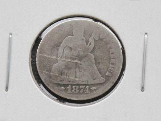 1874 - P Liberty Seated 90% Silver Dime U.  S.  Coin D2672 photo