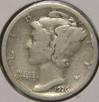 1926 S Silver Mercury Dime,  Af 739 photo
