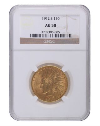 1912 - S Ngc Au58 $10 Indian Gold photo