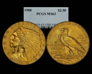 1908 $2.  50 Indian Gold Quarter Eagle Pcgs Ms 63 photo