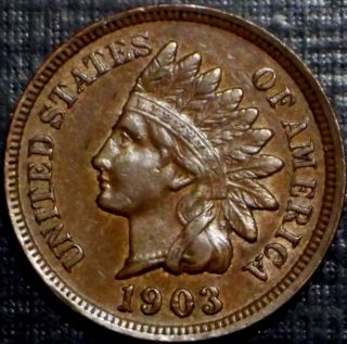 Rare 1903 Indian Head Cent Full Liberty + 4 Diamonds Rich Brown Lqqk photo