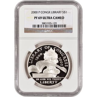 2000 - P Us Library Of Congress Commemorative Proof Silver Dollar - Ngc Pf69 Ucam photo