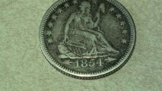 1854 - O U.  S.  Seated Liberty Quarter Vf With Arrows photo