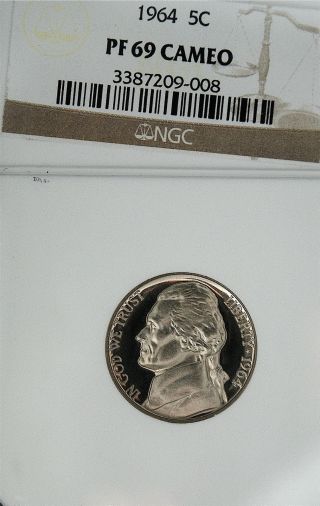 1964 Jefferson Ngc Pf 69 Cameo.  Wow Frosty Cameo,  Black And White photo