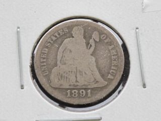 1891 - P Liberty Seated 90% Silver Dime U.  S.  Coin D2732 photo