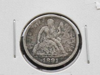1891 - P Liberty Seated 90% Silver Dime U.  S.  Coin D2733 photo