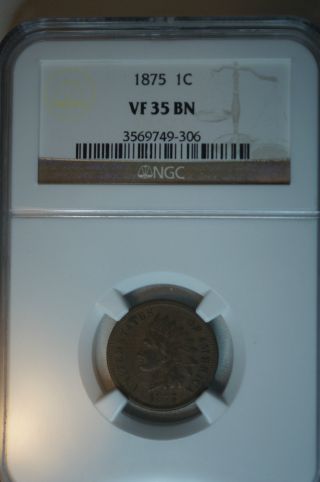 1875 Vf 35 Bn Ngc Indian Head Penny Coin photo
