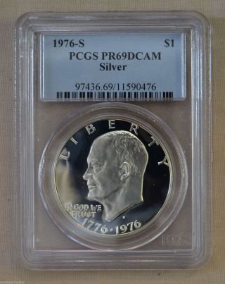 1976 - S Silver Eisenhower Dollar - Pcgs Slabbed Pr69 Dcam photo