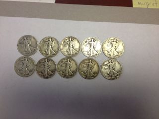 10 Walking Liberty Half Dollars 90% Silver The Years Are 1930 ' S And 1940 ' S photo