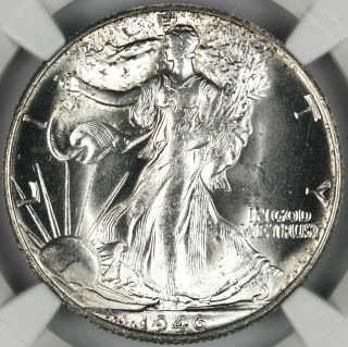 1946 Walking Liberty Half Dollar 50c Ngc Ms64 Lustrous Mostly White Coin photo