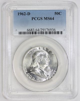 1962 D Franklin Silver Half Dollar Ms 64 Pcgs (6936) photo